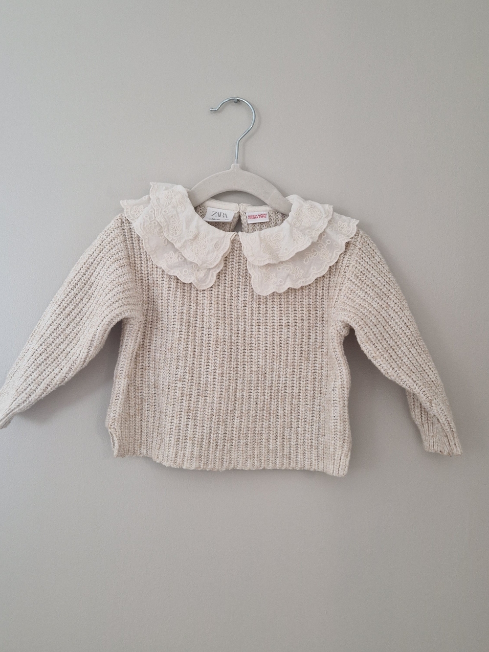 Zara Kids Cream Knit Sweater with Lace Collar
